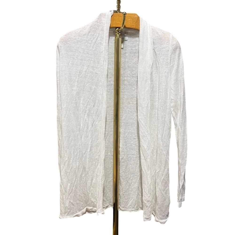 Rachel Zoe White 100% Linen Long Line Open Front Cardigan